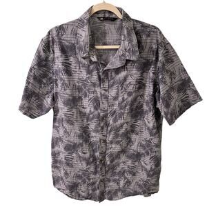 Travis Mathew Button Up Hawaiian Floral Tropical Button Front Shirt Blue, XL